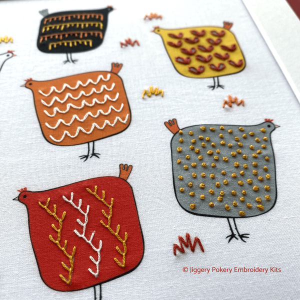 Chicken embroidery pattern close-up
