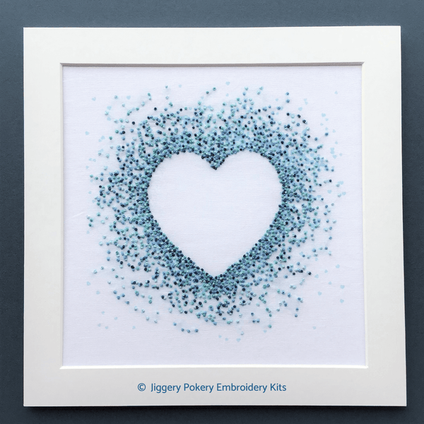 Blue hearts embroidery design mounted