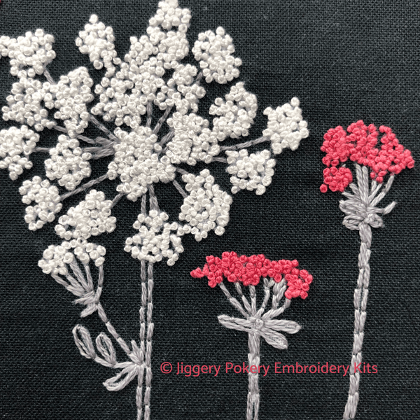 Close-up of French knot embroidery flowers