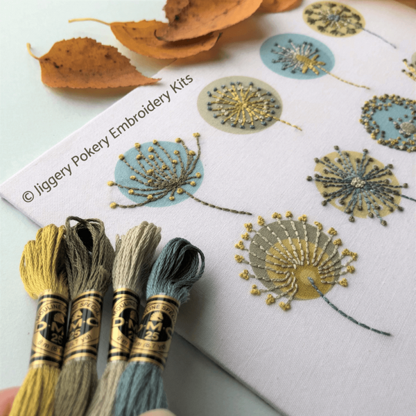 Dandelions contemporary embroidery design with DMC threads