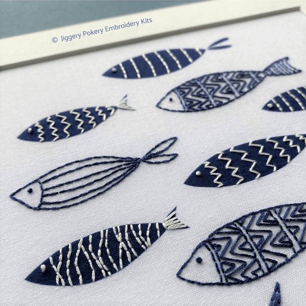 Jiggery Pokery fish embroidery pattern close-up