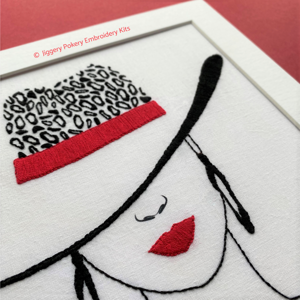 Close-up of Jiggery Pokery leopard print hat embroidery kit