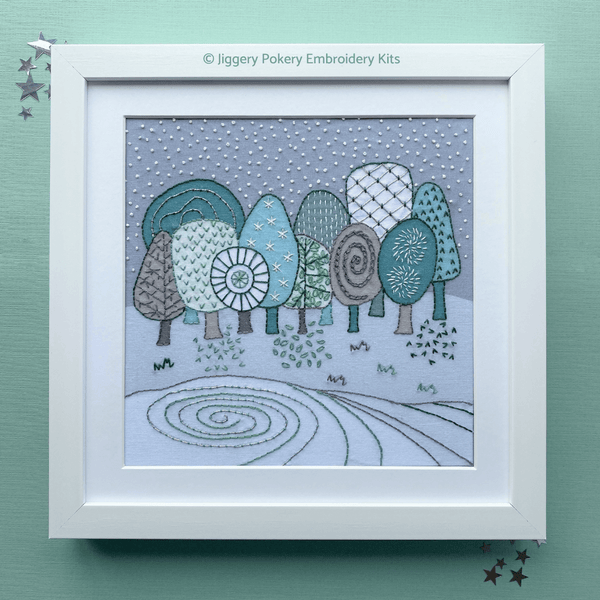 Winter landscape embroidery design framed