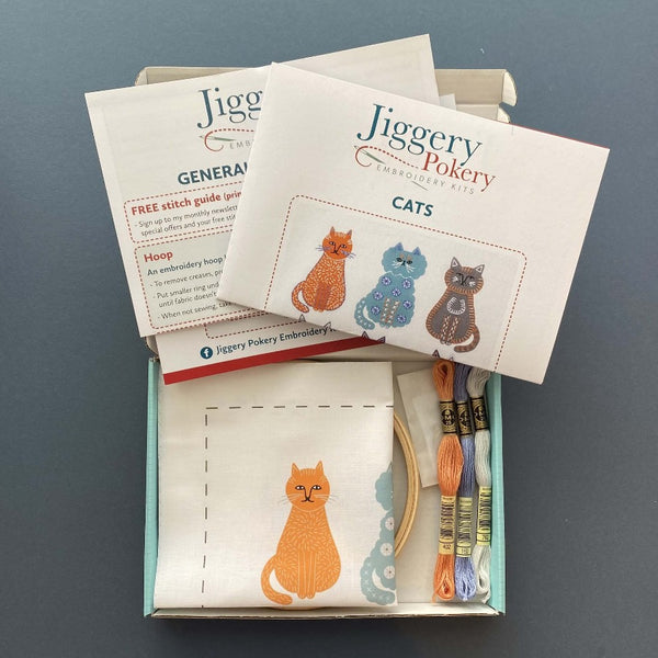 Contents of cat embroidery kit