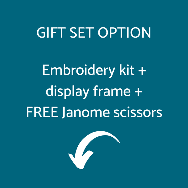 Embroidery gift set includes abstract embroidery kit, an embroidery display frame and free scissors