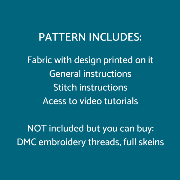 A list of what's included with the spring flowers embroidery pattern.