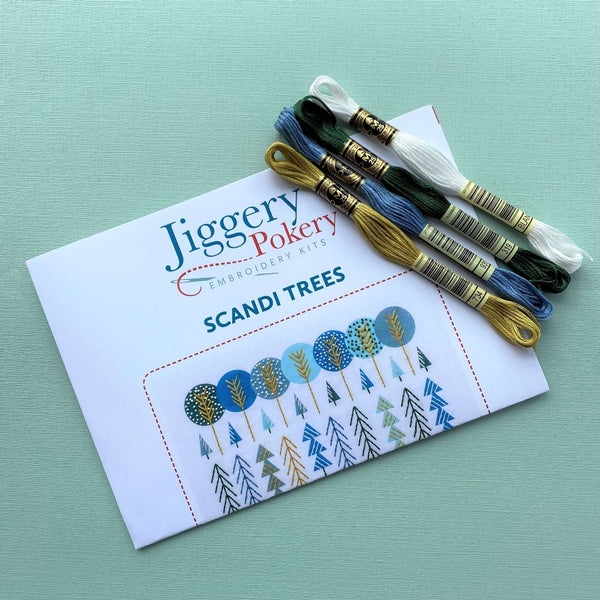 DMC floss pack for Scandinavian trees embroidery pattern by Jiggery Pokery