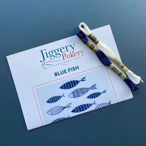 DMC floss pack for blue fish embroidery pattern by Jiggery Pokery