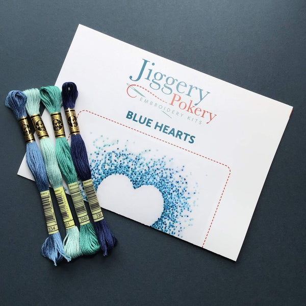 DMC floss pack for blue hearts embroidery pattern by Jiggery Pokery
