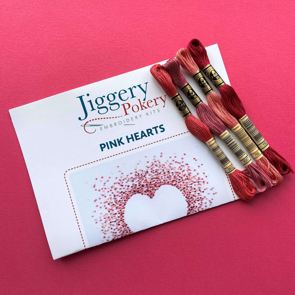 DMC floss pack for pink hearts embroidery pattern by Jiggery Pokery