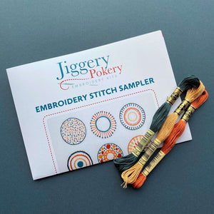 DMC floss pack for embroidery stitch sampler pattern by Jiggery Pokery