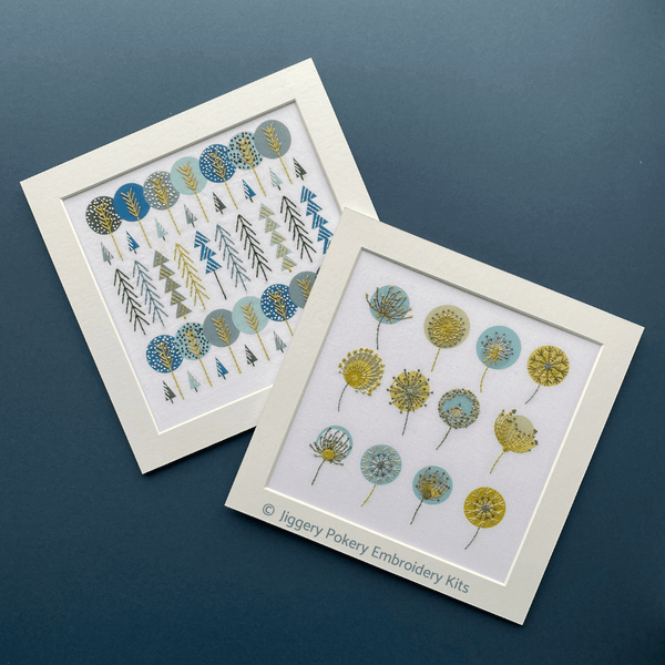 Dandelions and Scandinavian trees embroidery kits