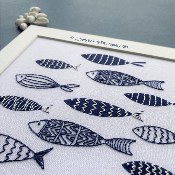 Easy embroidery kit by Jiggery Pokery featuring blue fish