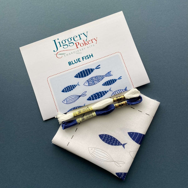 Jiggery Pokery blue fish embroidery pattern and instructions