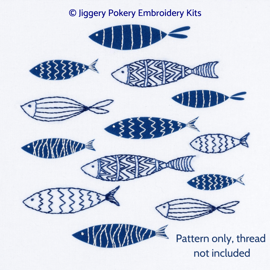 Blue fish embroidery pattern - Jiggery Pokery Embroidery Kits