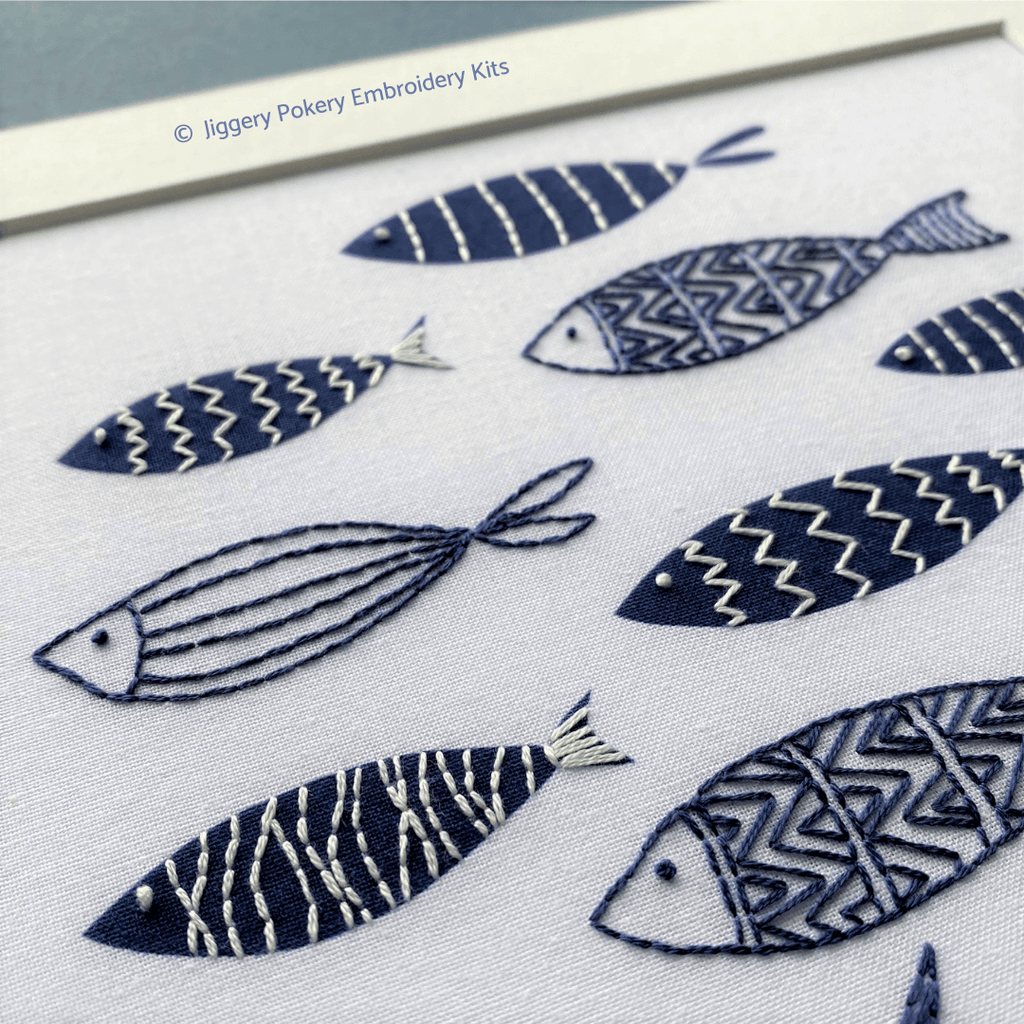 Blue fish embroidery pattern - Jiggery Pokery Embroidery Kits