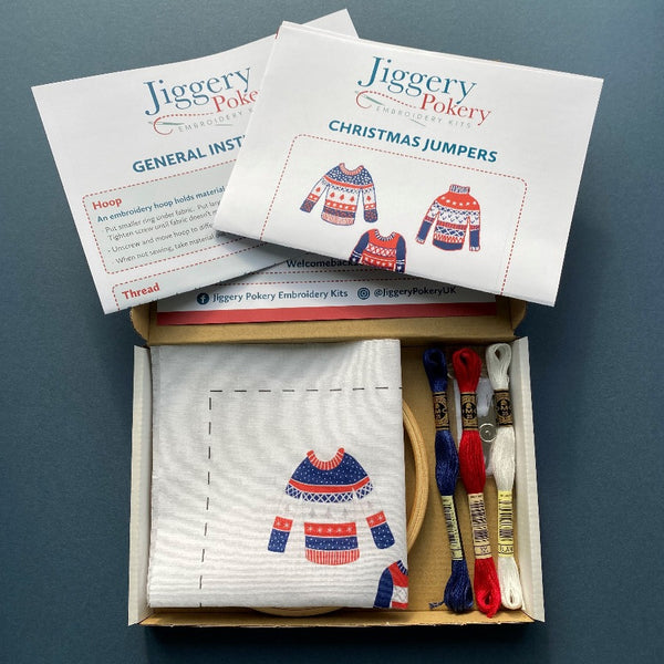 Contents of Jiggery Pokery Christmas needlework kit