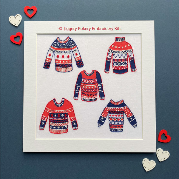 Christmas hand embroidery pattern by Jiggery Pokery in mount