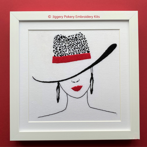 Leopard print embroidery framed on red background