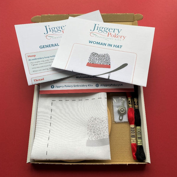 Contents of Jiggery Pokery leopard print embroidery hat kit