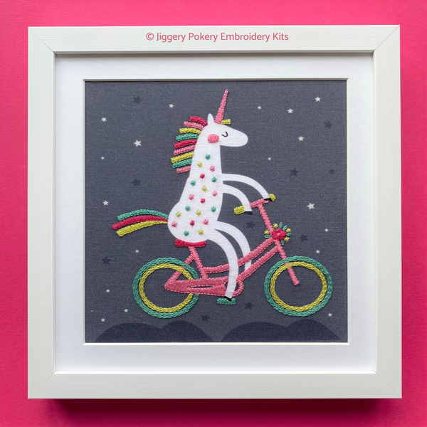 Framed unicorn embroidery kit by Jiggery Pokery
