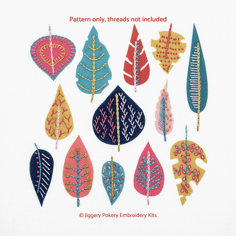 Leaf embroidery pattern by Jiggery Pokery