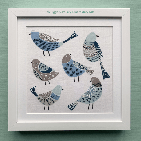 Birds embroidery pattern framed